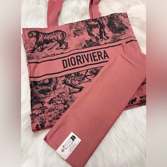 DIOR DIORIVIERA CD Christian Pink TOTE BEACH BAG Travel large size linen PURSE - Picture 9 of 9